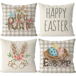 Easter Pillow Covers 18"x18" Set Of 4 With Funny Bunny & Egg Designs